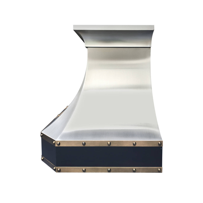 Fobest Curved Brushed Stainless Steel Range Hood with Black & Aged Brass Accents FSS-594