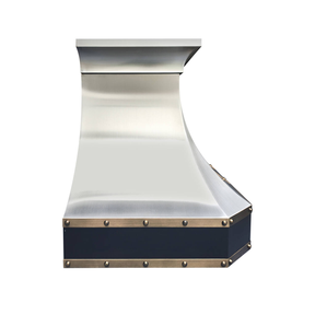 Fobest Curved Brushed Stainless Steel Range Hood with Black & Aged Brass Accents FSS-594