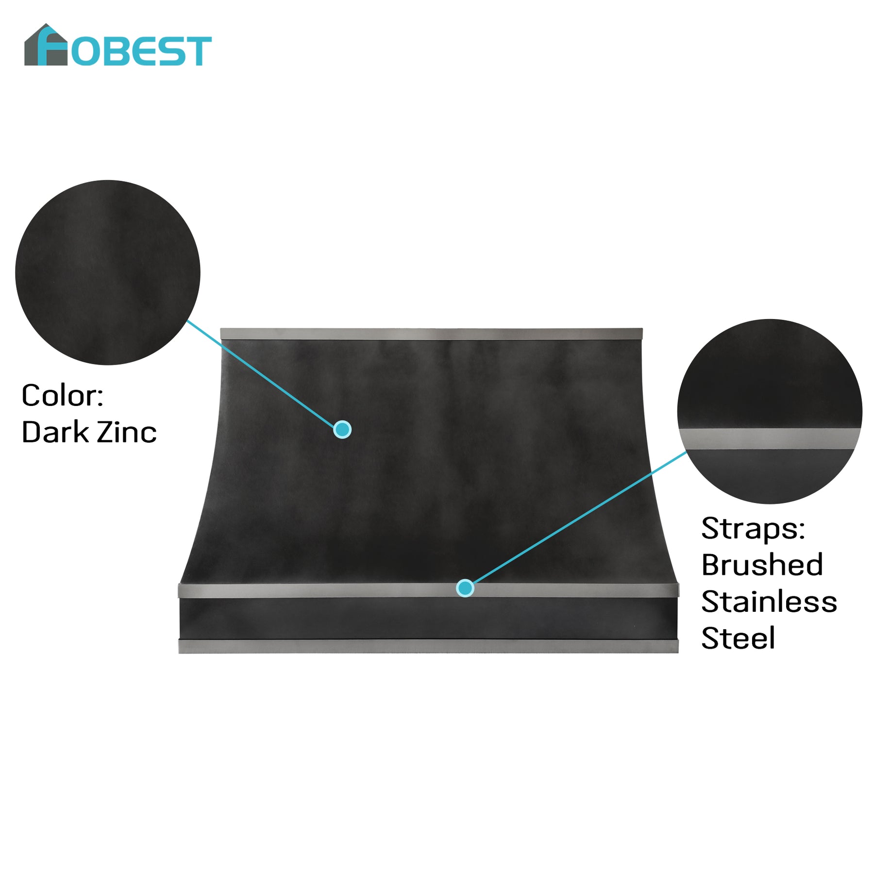 Fobest Curved Dark Zinc Range Hood with Stainless Steel Straps FSS-656