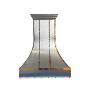 Fobest Curved Stainless Steel Range Hood with Polished Brass Straps FSS-743