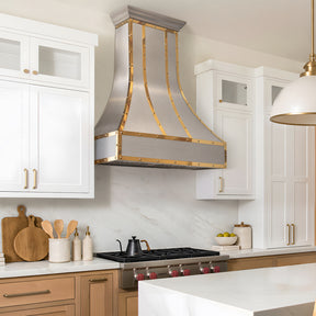 Fobest Curved Stainless Steel Range Hood with Polished Brass Straps FSS-743