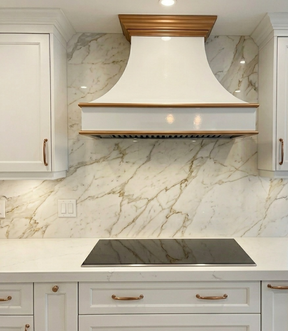 Fobest Curved White Stainless Steel Range Hood with Brass Crown and Trim FSS-378