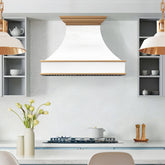 Fobest Curved White Stainless Steel Range Hood with Brass Crown and Trim FSS-378