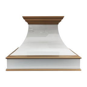 Fobest Curved White Stainless Steel Range Hood with Brass Crown and Trim FSS-378