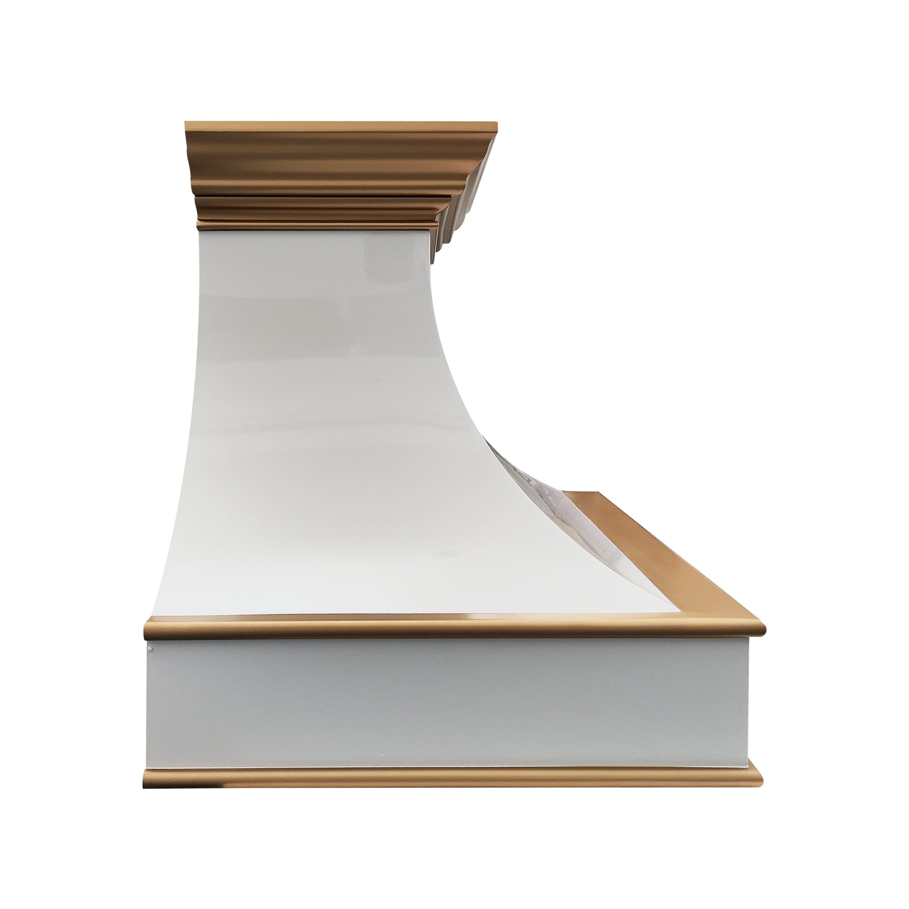 Fobest Curved White Stainless Steel Range Hood with Brass Crown and Trim FSS-378