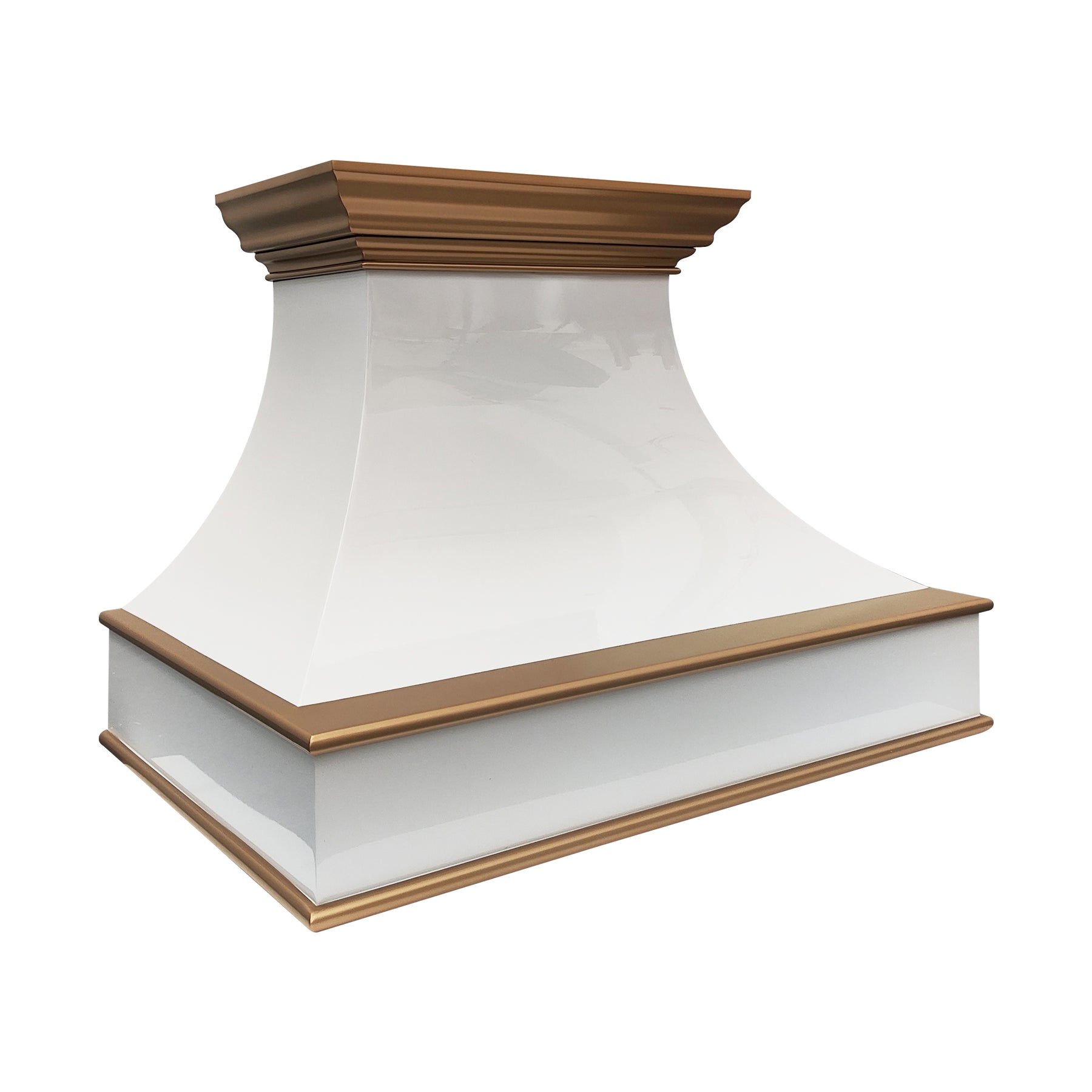 Fobest Curved White Stainless Steel Range Hood with Brass Crown and Trim FSS-378