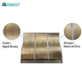 Fobest Custom Aged Brass Range Hood with Natural Zinc Straps FSS-647