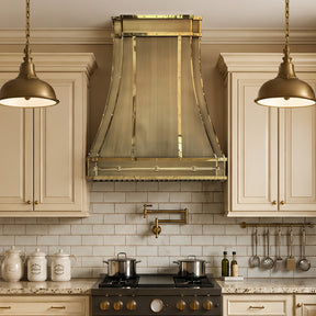 Fobest Custom Aged Brass Range Hood with Polished Brass Accents FSS-683