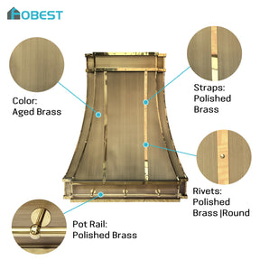 Fobest Custom Aged Brass Range Hood with Polished Brass Accents FSS-683