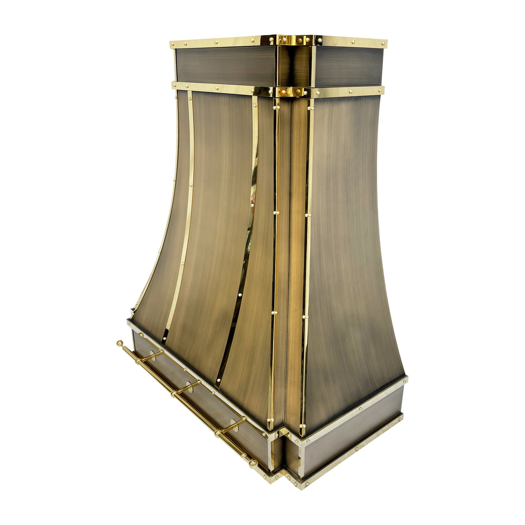 Fobest Custom Aged Brass Range Hood with Polished Brass Accents FSS-683