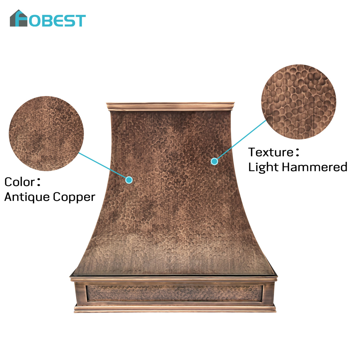 Fobest Custom Antique Copper Range Hood Designed for Rustic Kitchen Hood FCP-365