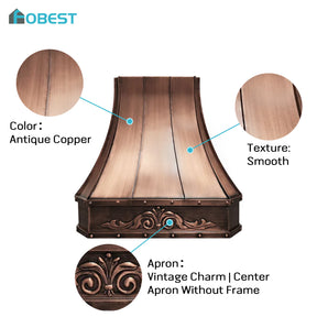 Fobest Custom Antique Copper Range Hood with Apron Pattern FCP-131