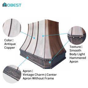 Fobest Custom Antique Copper Range Hood with Apron Pattern FCP-131