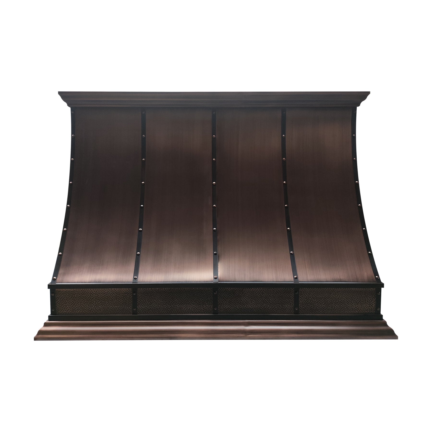 Fobest Custom Antique Copper Range Hood with Dark Copper Straps FCP-347