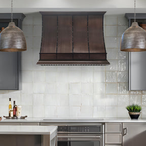 Fobest Custom Antique Copper Range Hood with Dark Copper Straps FCP-347
