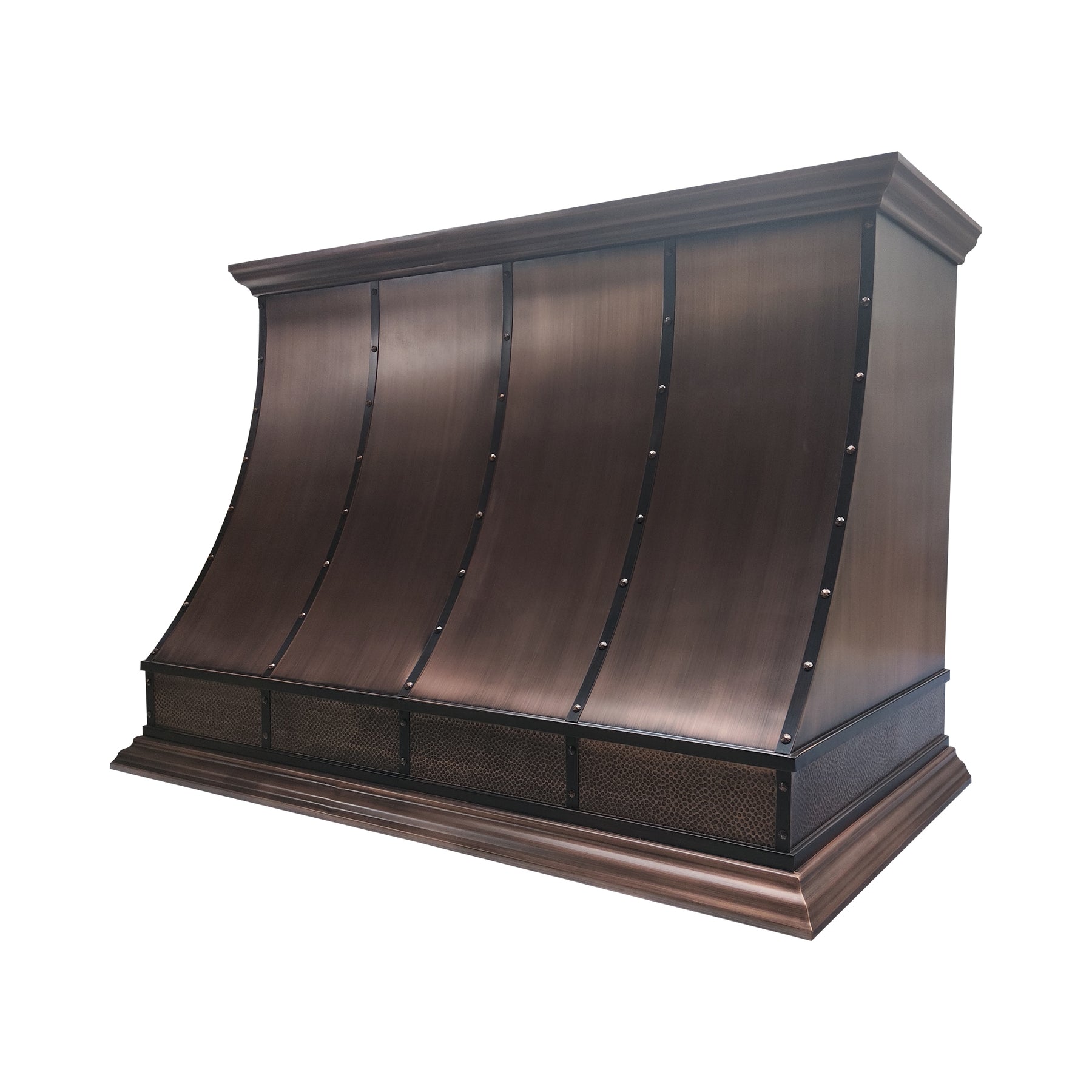 Fobest Custom Antique Copper Range Hood with Dark Copper Straps FCP-347
