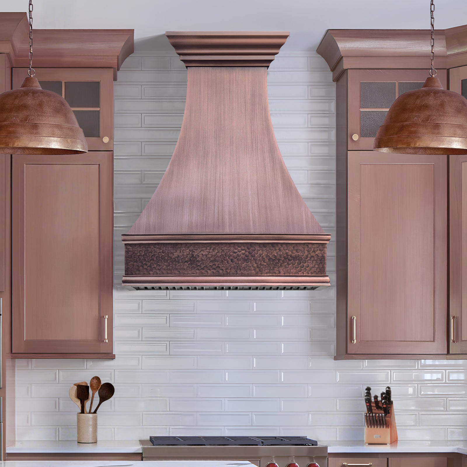 Fobest Custom Antique Copper Range Hood with Hammered Apron FCP-357