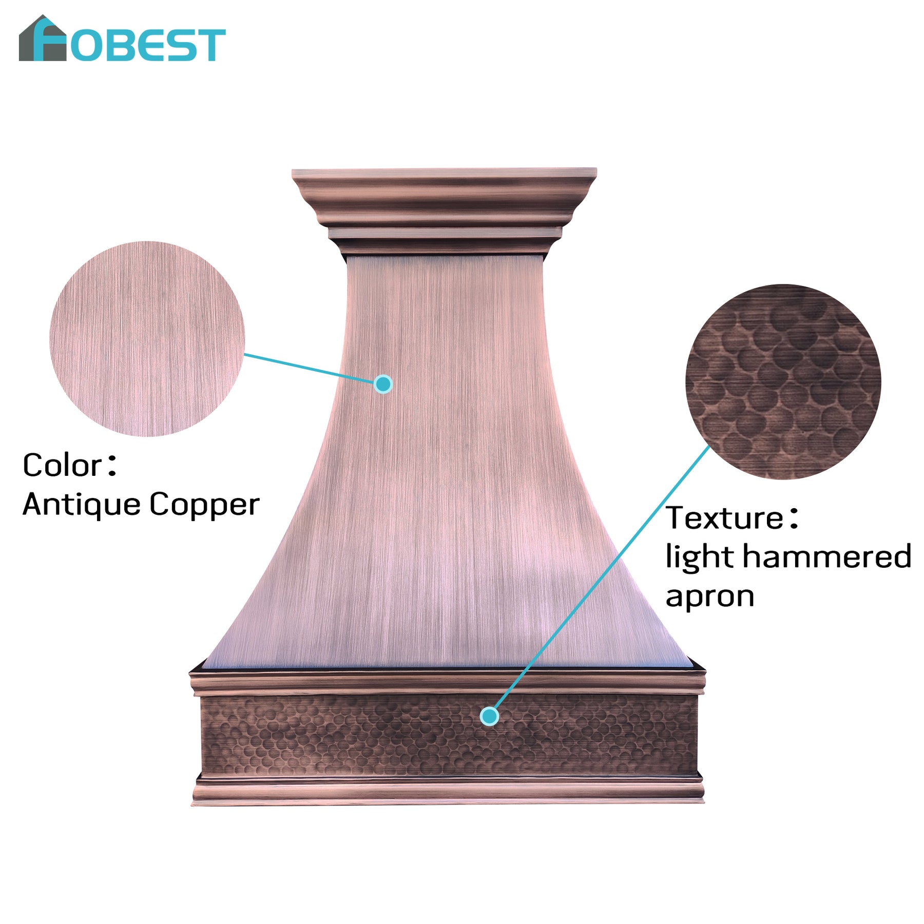 Fobest Custom Antique Copper Range Hood with Hammered Apron FCP-357