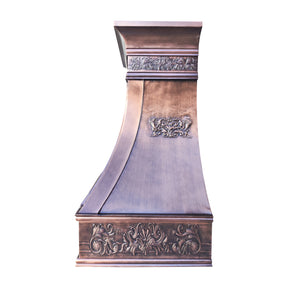 Fobest Custom Antique Copper Range Hood with Handcrafted Relief Detailing FCP-346