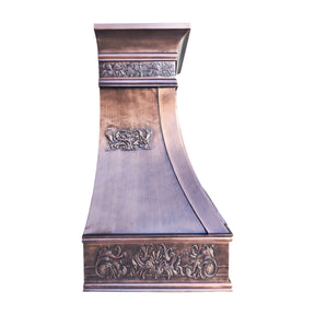 Fobest Custom Antique Copper Range Hood with Handcrafted Relief Detailing FCP-346