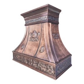 Fobest Custom Antique Copper Range Hood with Handcrafted Relief Detailing FCP-346