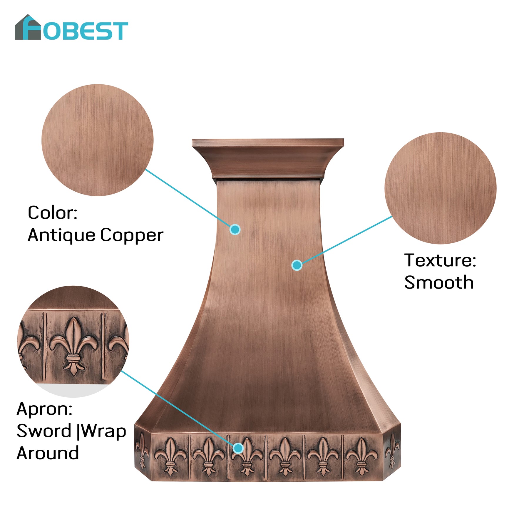 Fobest Custom Antique Copper Range Hood with Tapered Design FCP-370