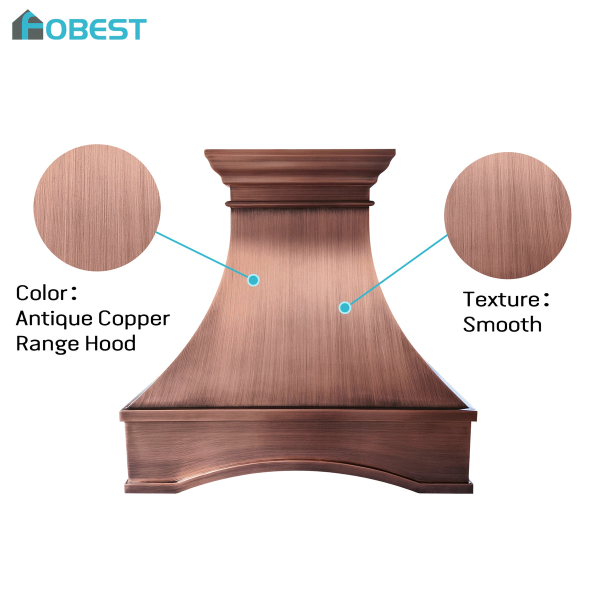 Fobest Custom Arched Copper Range Hood with Top Trim FCP-360
