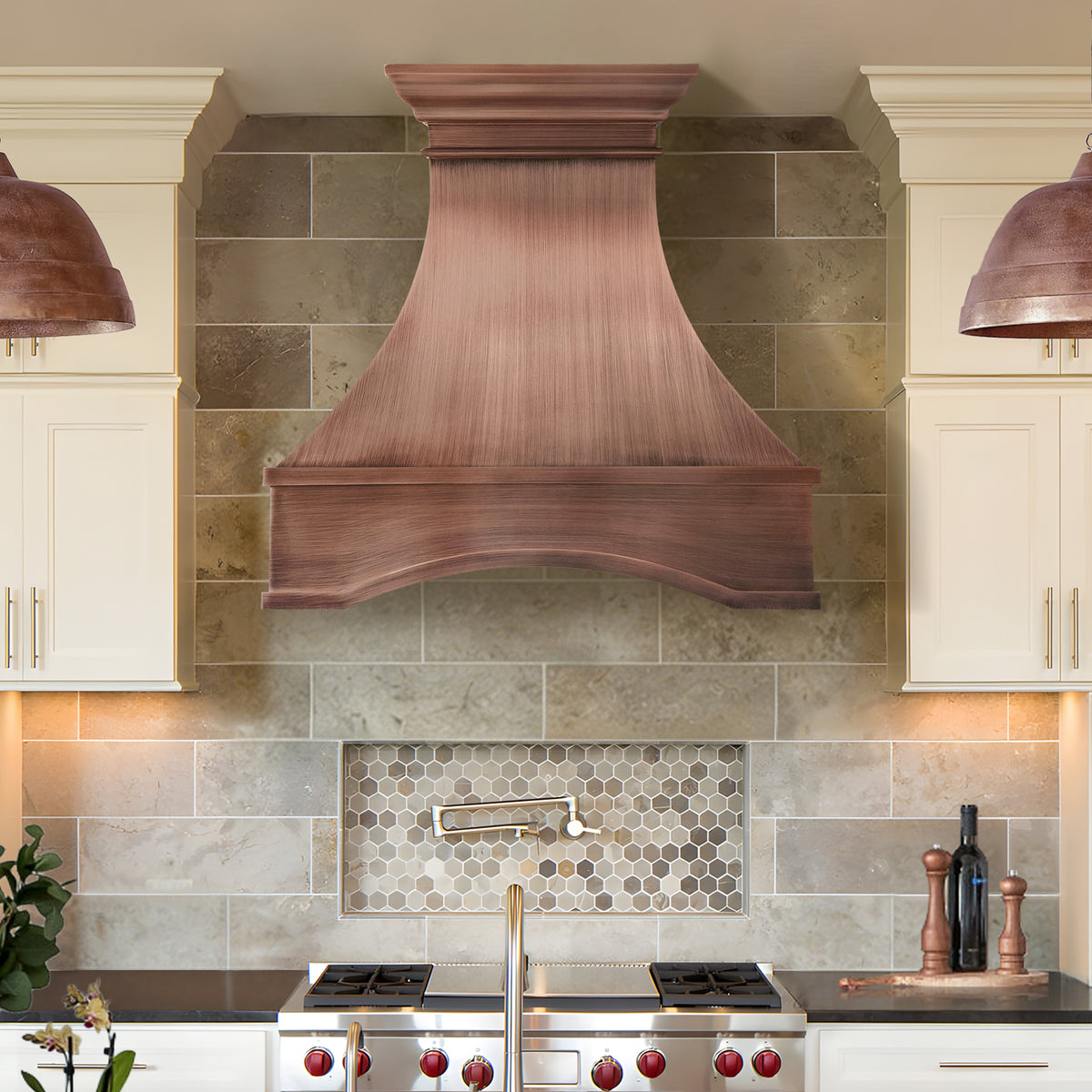 Fobest Custom Arched Copper Range Hood with Top Trim FCP-360