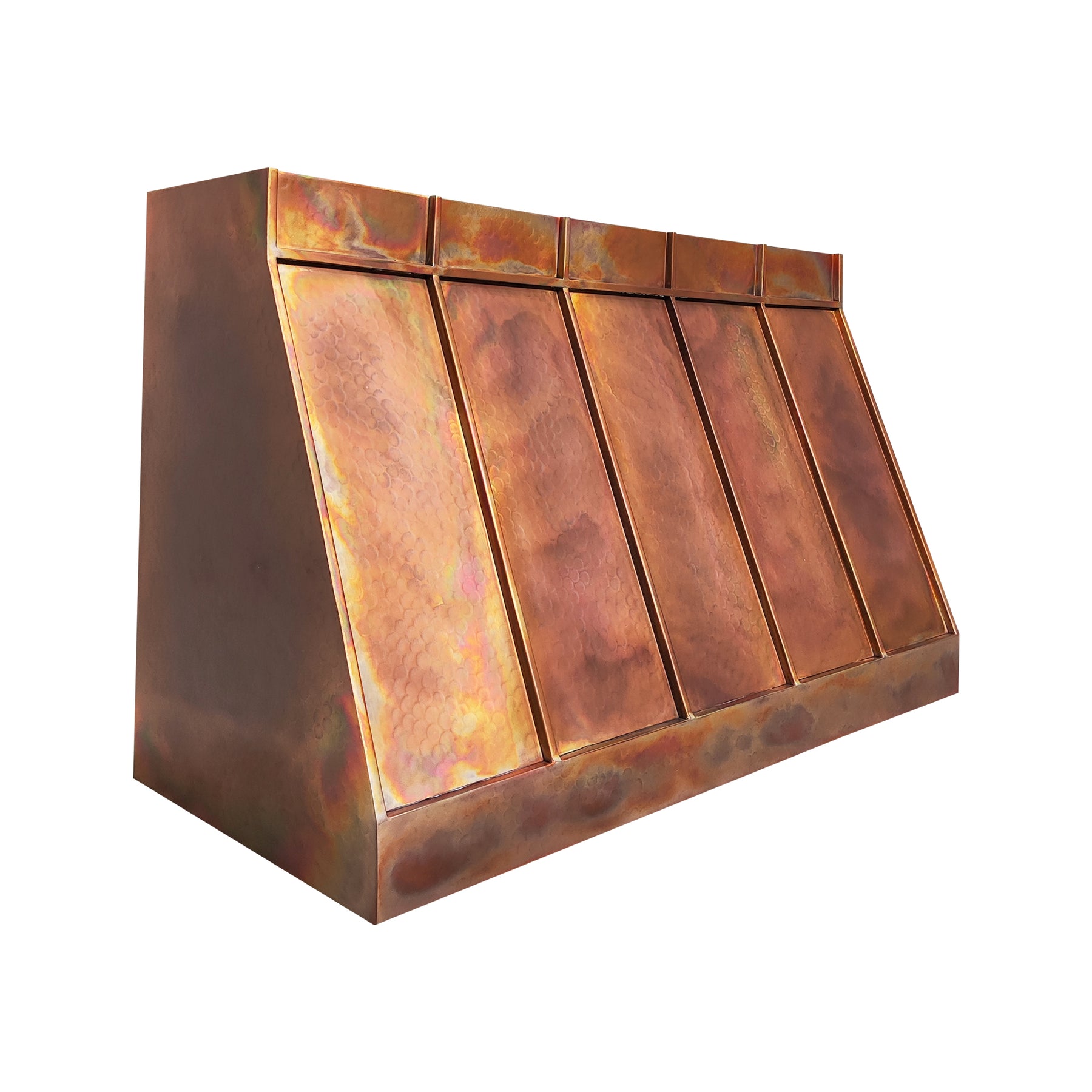 Fobest Custom Artisan Hammered Fire Copper Range Hood with Sloped Design FCP-352