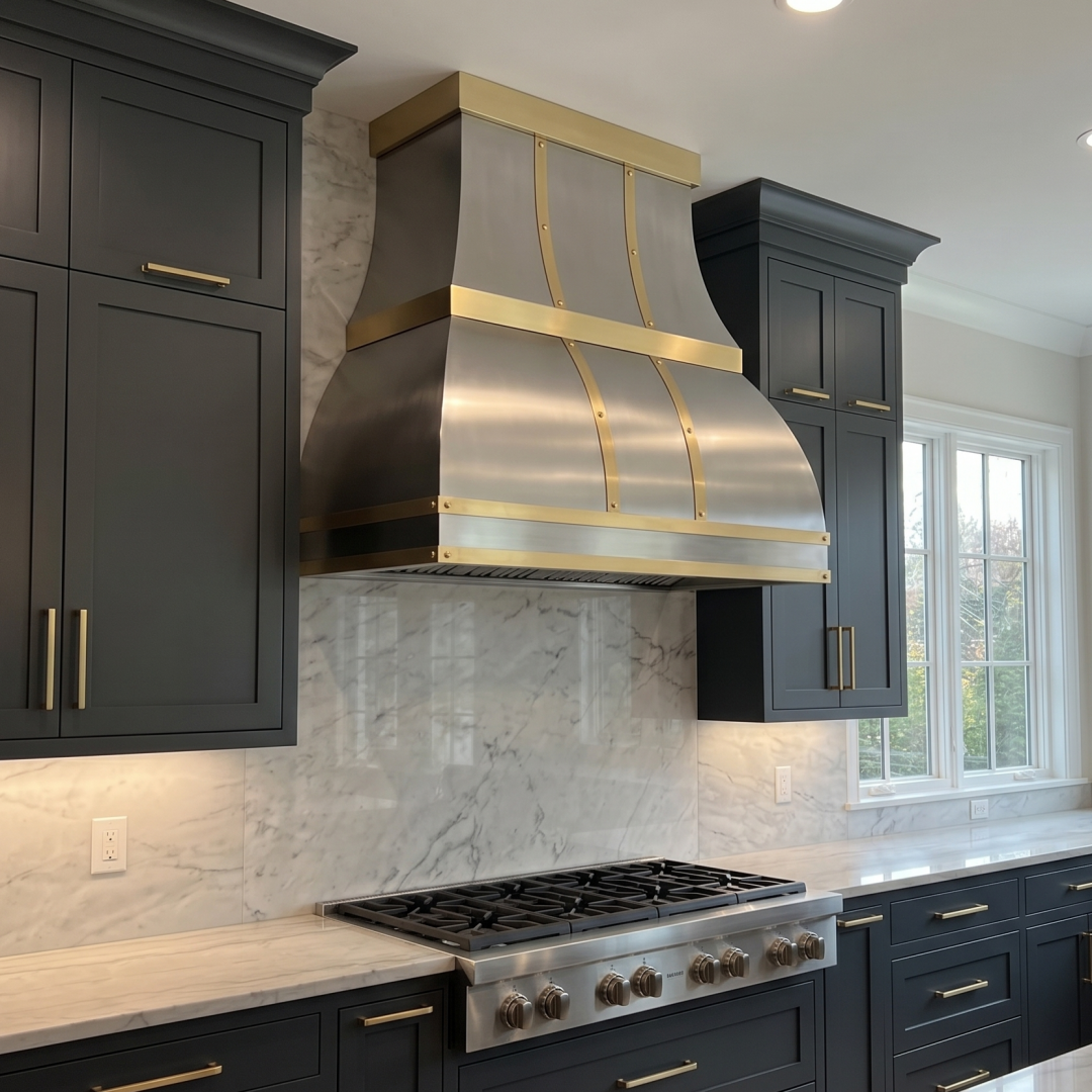 Fobest Custom Bell Range Hood in Stainless Steel and Brass FSS-566