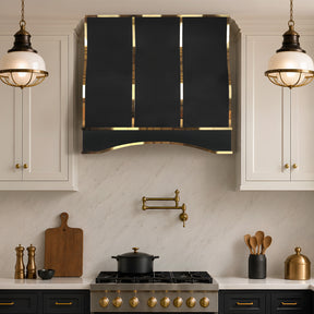 Fobest Custom Black Metal Range Hood with Polished Brass Trim FSS-690