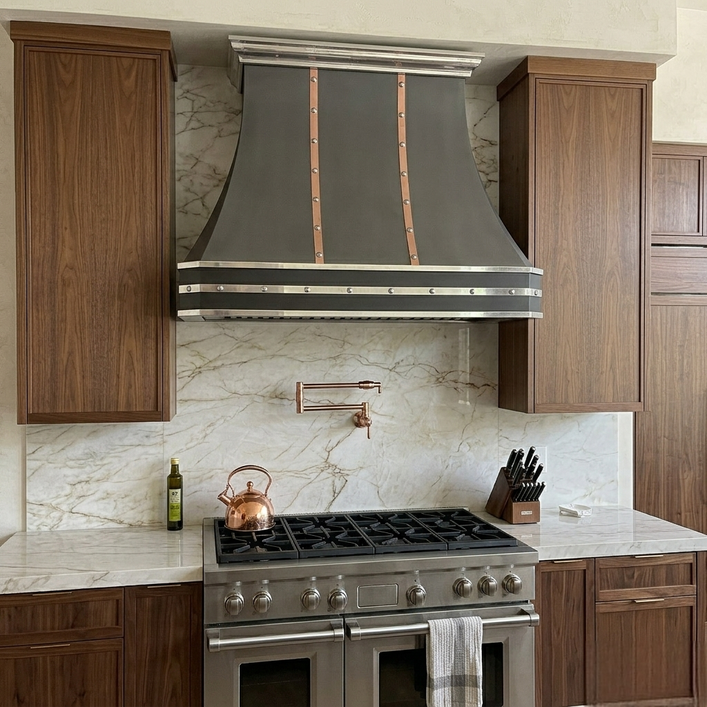 Fobest Custom Black Stainless Steel Kitchen Hood with Straps FSS-57