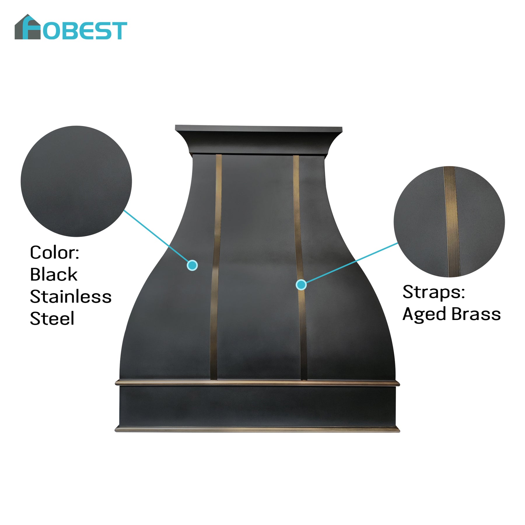 Fobest Custom Black Stainless Steel Metal Range Hood in Bell Shape FSS-687