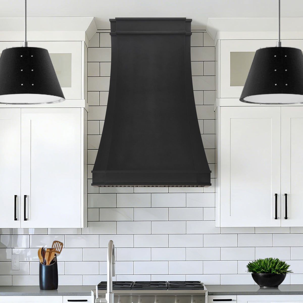 Fobest Custom Black Stainless Steel Range Hood in Tall Parallel Design FSS-587