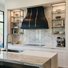 Fobest Custom Black Stainless Steel Range Hood with Aged Brass Accents FSS-583
