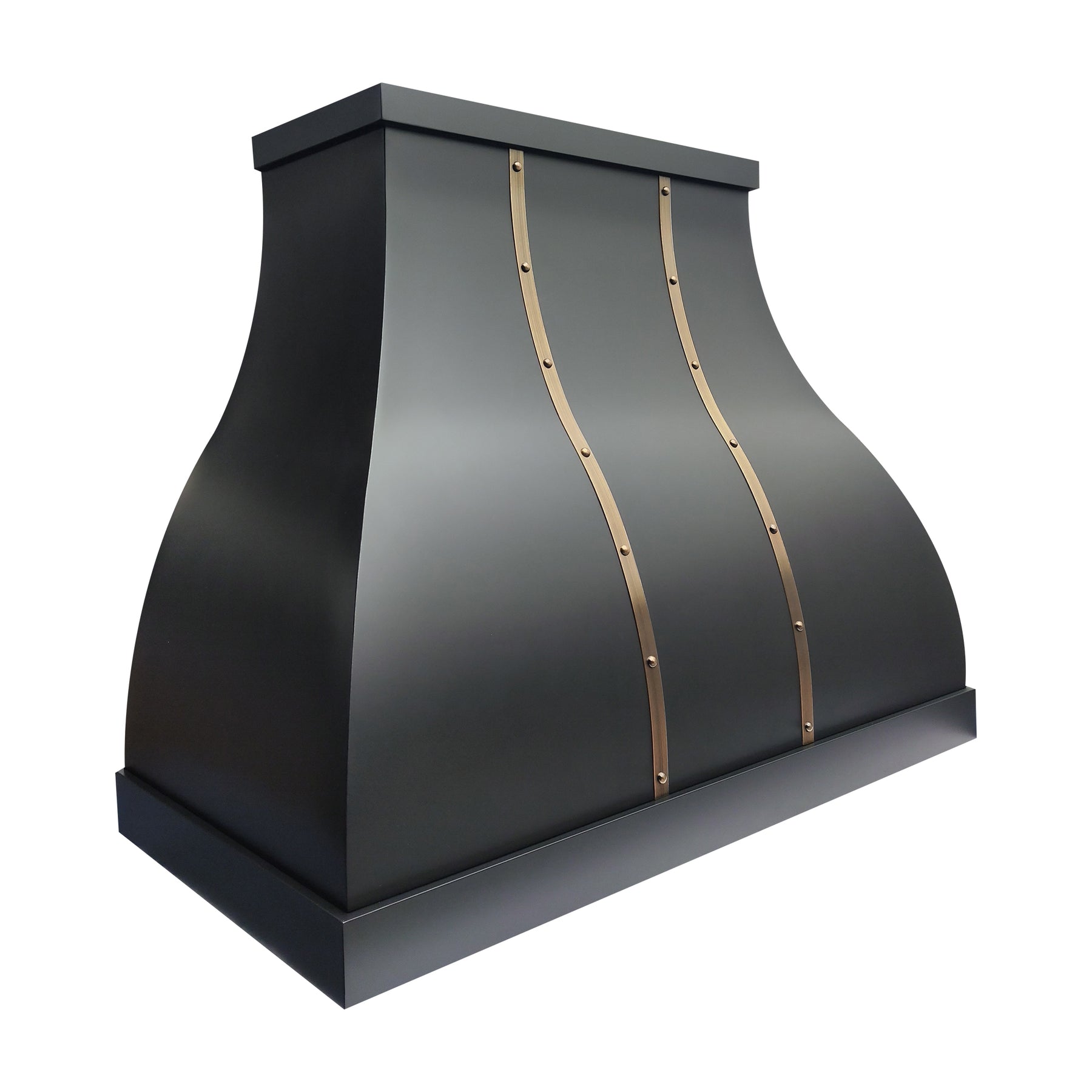 Fobest Custom Black Stainless Steel Range Hood with Aged Brass Accents FSS-583
