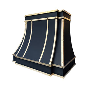 Fobest Custom Black Stainless Steel Range Hood with Unlacquered Brass Strap FSS-605