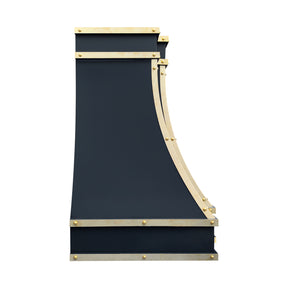 Fobest Custom Black Stainless Steel Range Hood with Unlacquered Brass Strap FSS-605