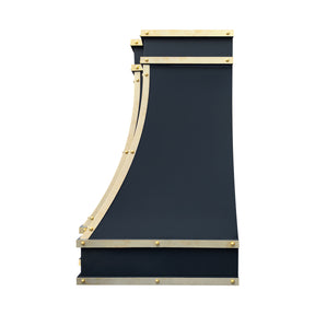 Fobest Custom Black Stainless Steel Range Hood with Unlacquered Brass Strap FSS-605