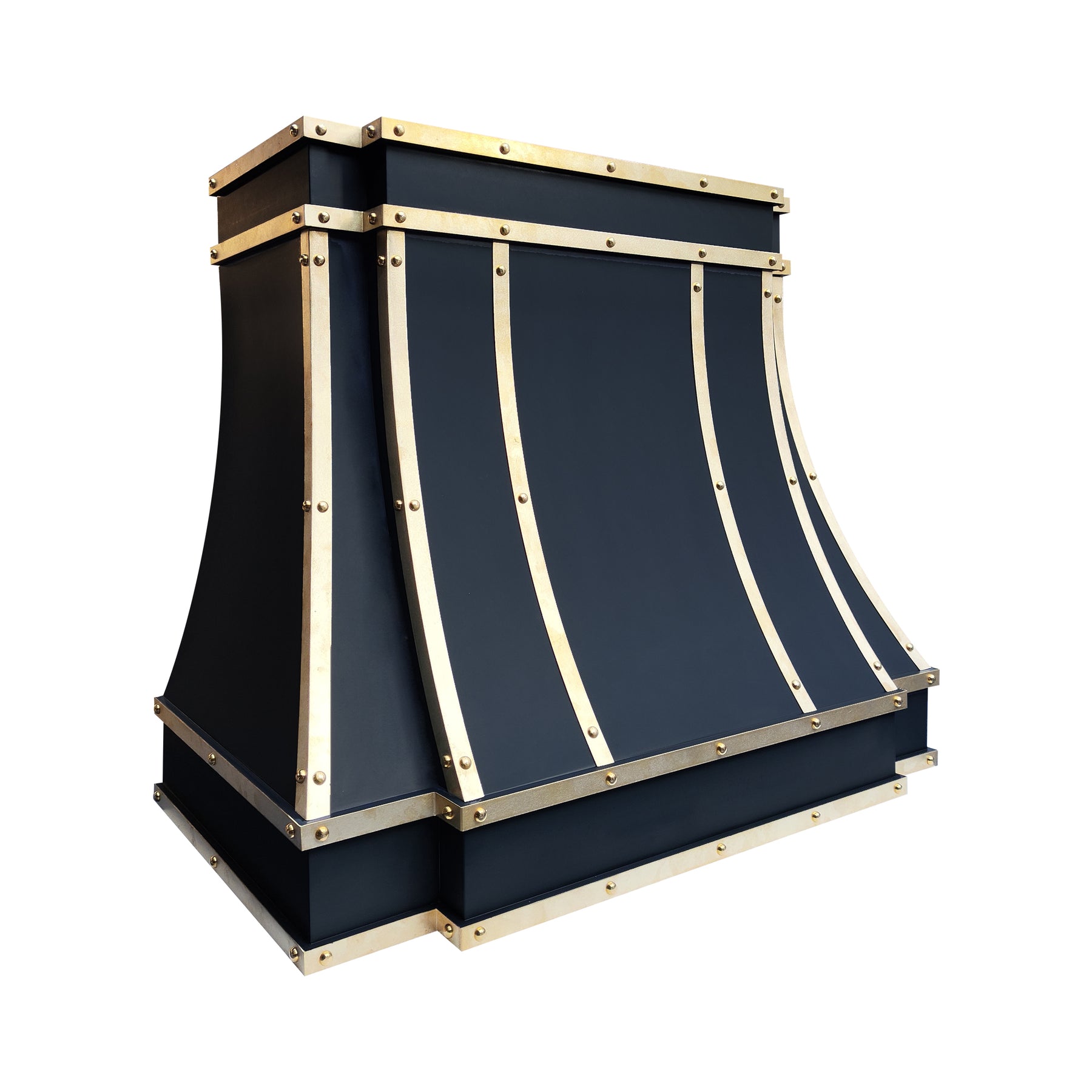 Fobest Custom Black Stainless Steel Range Hood with Unlacquered Brass Strap FSS-605