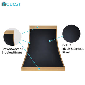 Fobest Custom Black Stainless Steel Range Hood with Brushed Brass Accents FSS-619