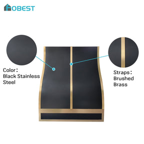 Fobest Custom Black Stainless Steel Range Hood with Brushed Brass Accents FSS-643