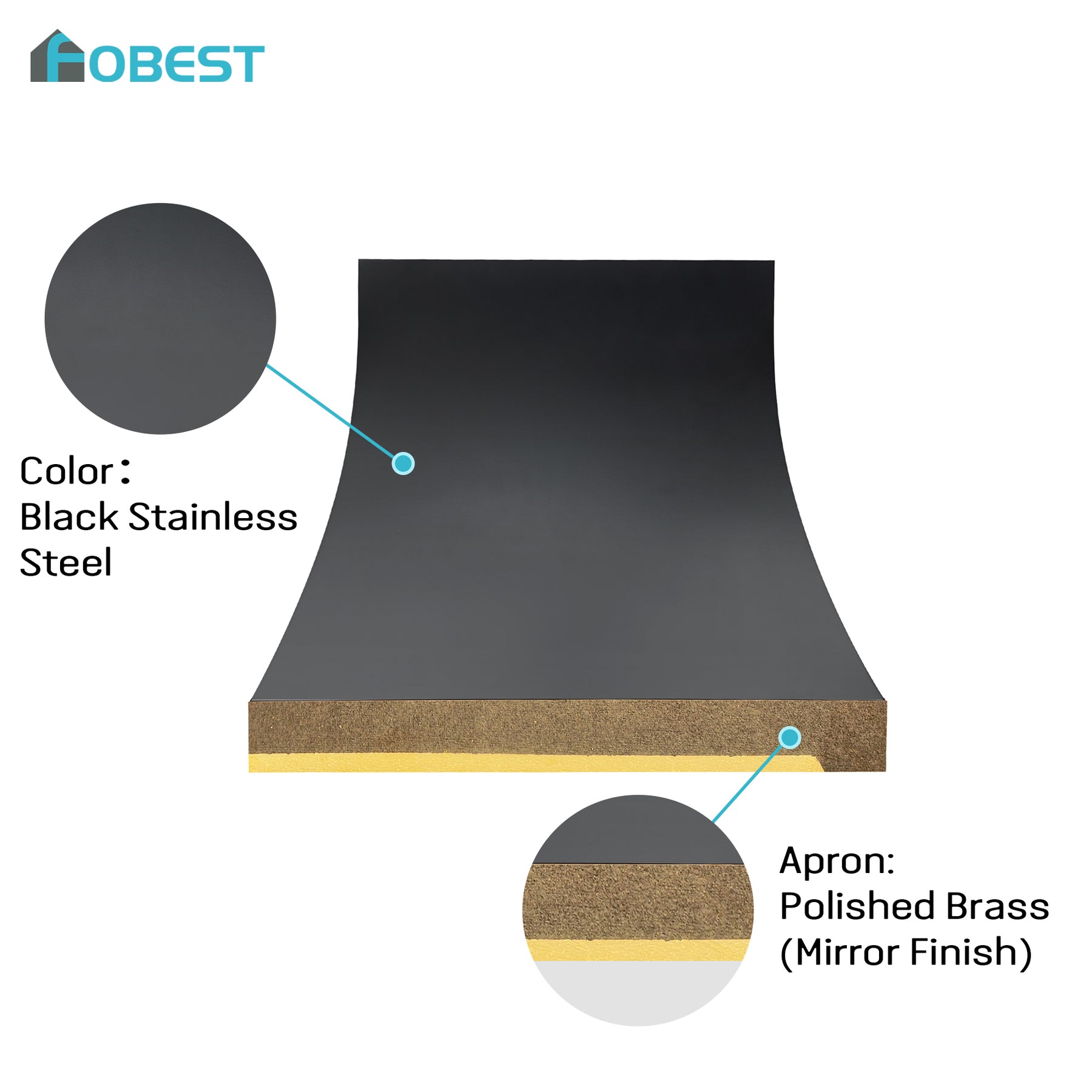Fobest Custom Black Stainless Steel Range Hood with Polished Brass Accents FSS-642