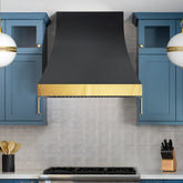 Fobest Custom Black Stainless Steel Range Hood with Polished Brass Accents FSS-642