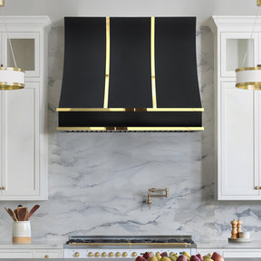 Fobest Custom Black Stainless Steel Range Hood with Polished Brass Accents FSS-612