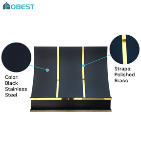 Fobest Custom Black Stainless Steel Range Hood with Polished Brass Accents FSS-612