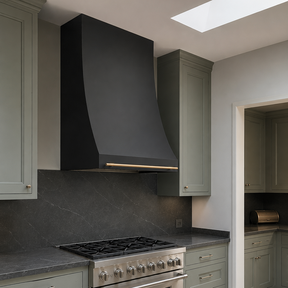 Fobest Custom Black Stove Hood with Brass Pot Rail FSS-227