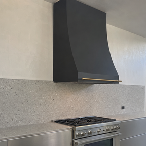 Fobest Custom Black Stove Hood with Brass Pot Rail FSS-227