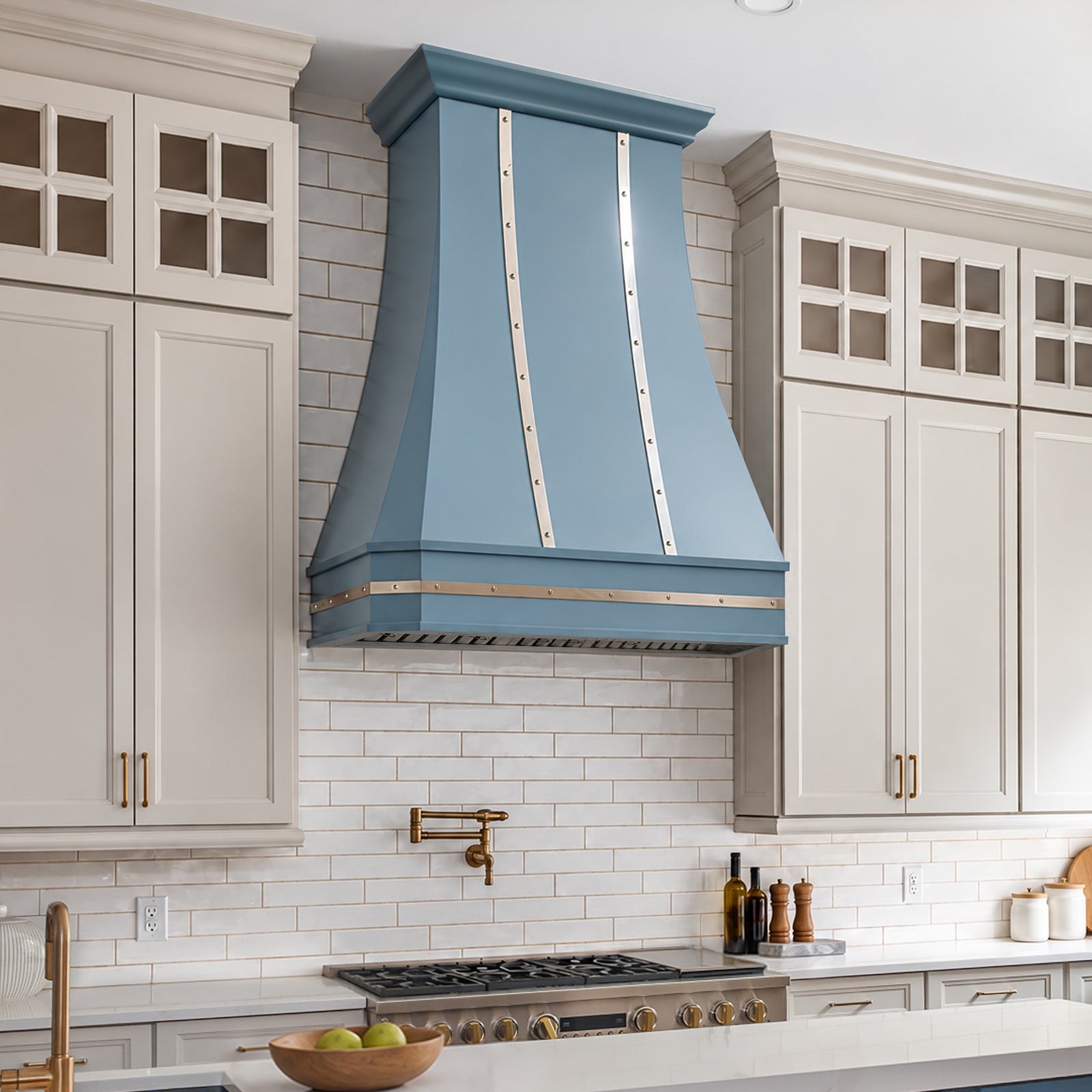 Fobest Custom Blue Stainless Steel Range Hood with Polished Stainless Steel Decor FSS-719