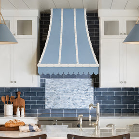 Fobest Custom Blue and White Stainless Steel Metal Range Hood with Wave Design FSS-738